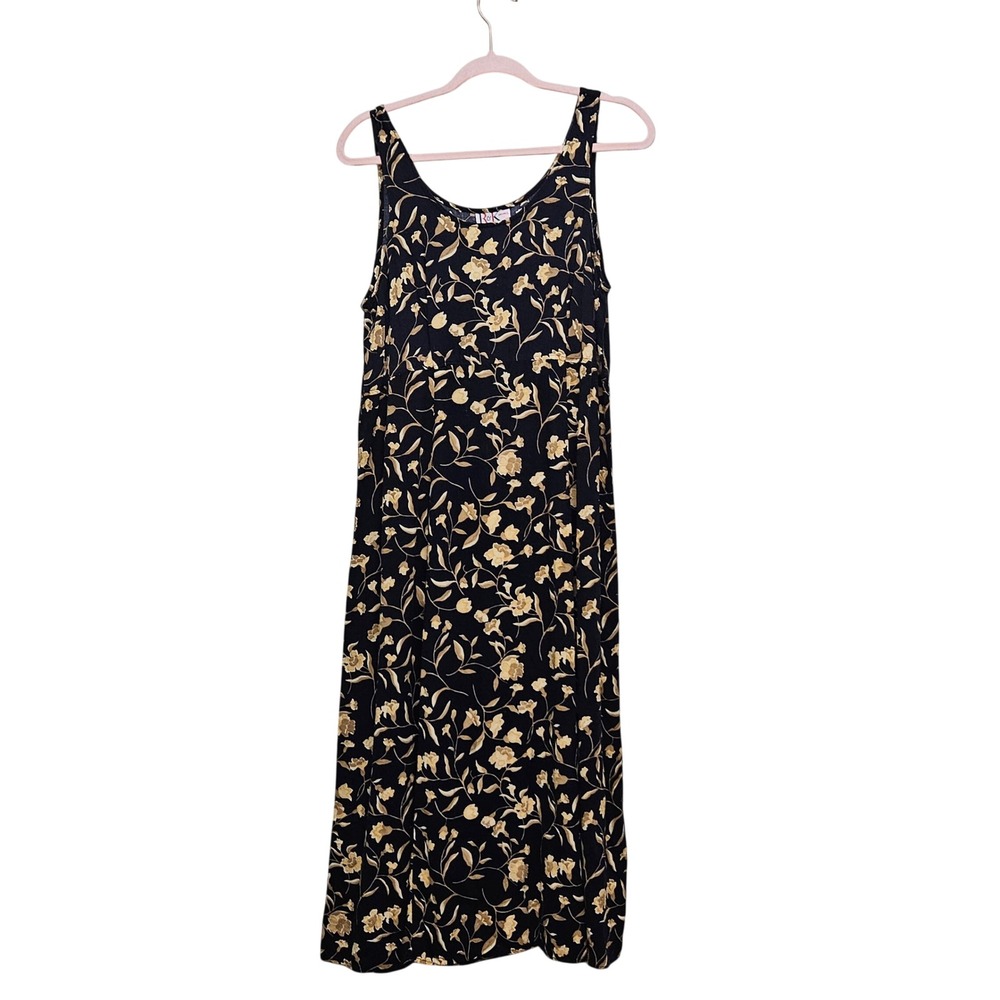 R&K Originals Midi‎ Dress Womens 12 Navy Blue Floral Empire Waist Vintage 90s